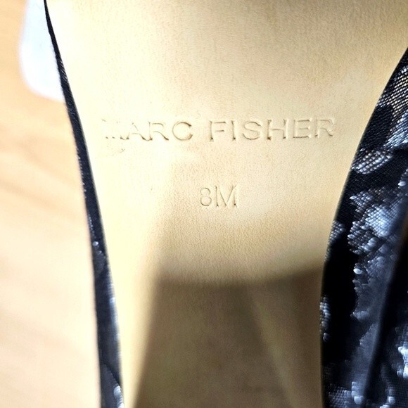 Marc Fisher Ion Silver & Black Metallic Brocade Ankle Strap Block Heel Pumps - Picture 8 of 11